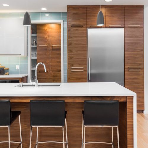 Modern,Kitchen,Detail,In,New,Luxury,Home.,Features,Waterfall,Island,